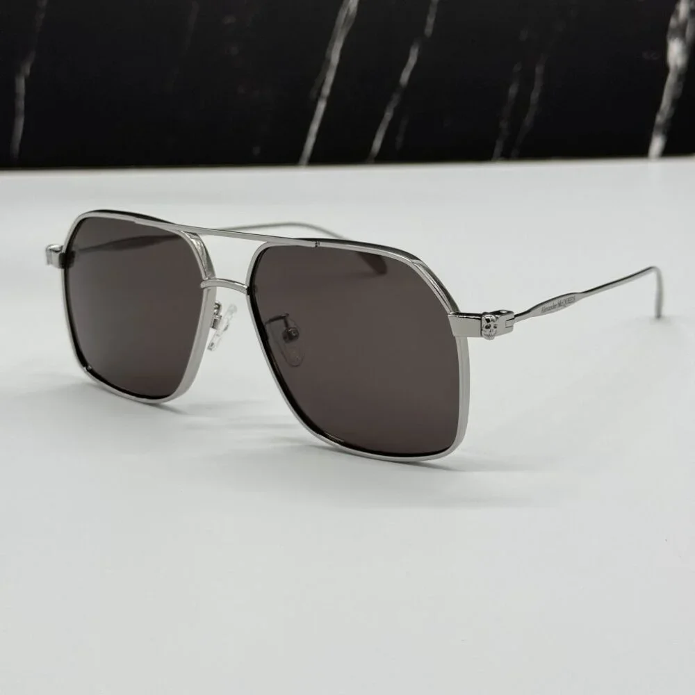 NEW AM0372S 001 ALEXANDER MCQUEEN BLACK PILOT MEN SUNGLASSES